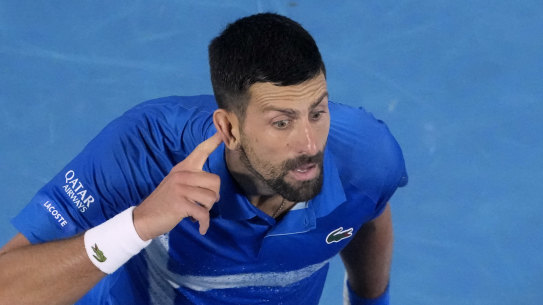 Djokovic eggs the crowd on to even greater adulation during his match against Alcaraz.