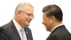 Scott Morrison and Xi Jinping during the G20 in Osaka in 2019.