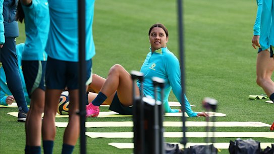 Sam Kerr at Matildas training at Jubilee Stadium.