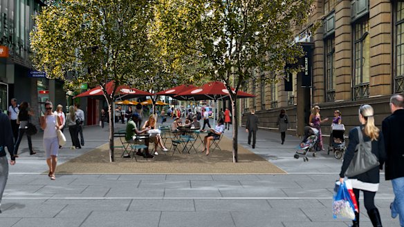 An artist's impression of the proposed outdoor dining on Barrack St, Sydney.