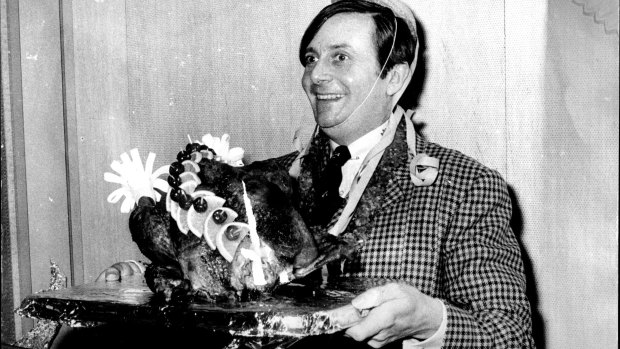 Actor Barry Humphries with the Christmas meal