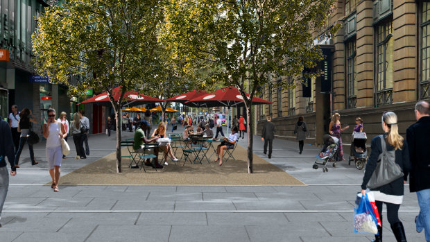 An artist's impression of the proposed outdoor dining on Barrack St, Sydney.