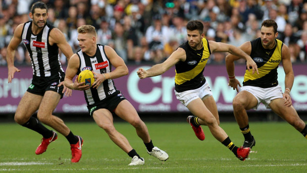 Collingwood onballer Adam Treloar is one of a core of midfielders building the Magpies' tough new brand. 