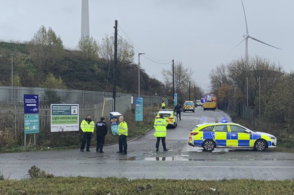 Police at the scene of a "large" explosion in Bristol.