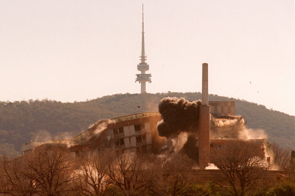 The old Royal Canberra Hospital is imploded.