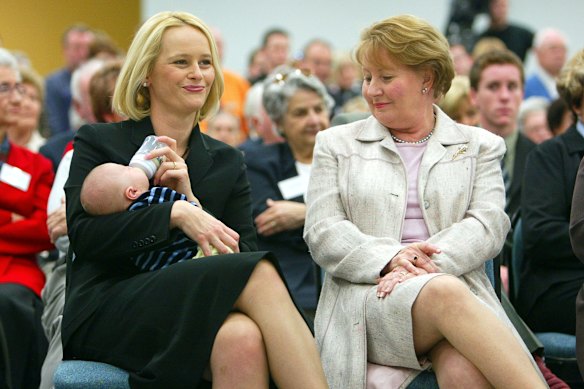 Kirilly Dutton with baby Harry, sitting next to Jeanette Howard during the 2004 campaign for Dickson. Kirilly had met Peter Dutton in 2001, the year he won the seat and entered parliament. 