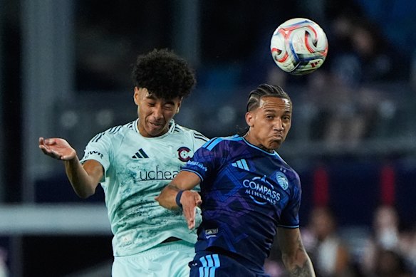 Lucas Herrington (left) playing for Colorado Rapids in MLS.