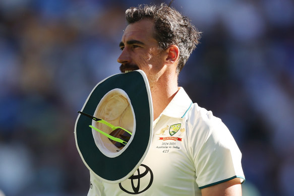 Mitchell Starc in the field on Saturday in Perth.