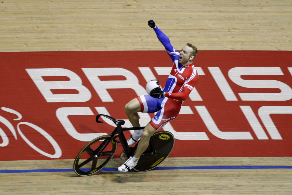 Chris Hoy after winning the Men’s Sprint at the 2008 World Championships.