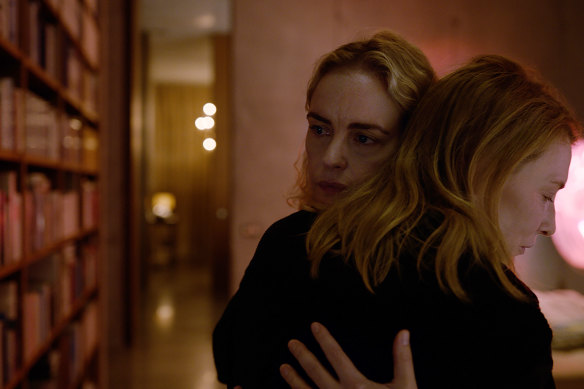 Nina Hoss, left, plays Tár’s wife. Of Blanchett’s work ethic, she says, “She is non-stop.”
