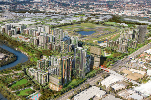 The government’s vision for Camellia-Rosehill, as revealed in the artist’s impression in its November 2022 “place strategy”.