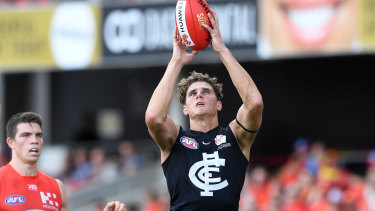 Target practice: The Blues must improve on delivering the ball to their tall forwards, including Charlie Curnow.