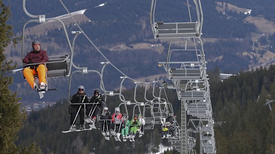 The view from the cable car at the Alpine resort of Garmisch-Partenkirchen, Germany is greener than it should be in January.