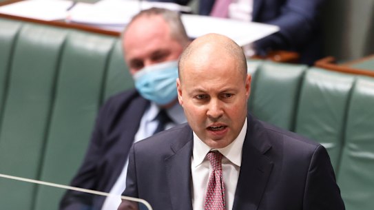 Treasurer Josh Frydenberg in question time on Monday.