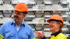 Industry Minister Ed Husic and head of Alcoa Australia Elsabe Muller at the Portland Aluminium Smelter.