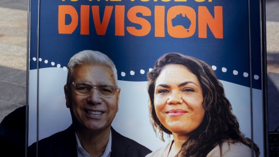 A No corflute outside a Manly pre-poll centre.