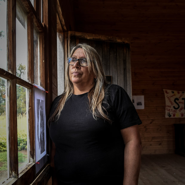 Aunty Donna Wright in an old dormitory at the Lake Condah Mission.