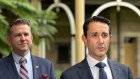 Premier-elect David Crisafulli addressing the media on Sunday morning, alongside his deputy Jarrod Bleijie.
