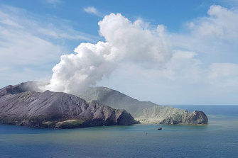 White Island erupts on Monday, as viewed by crew on board the Auckland Rescue Helicopter.