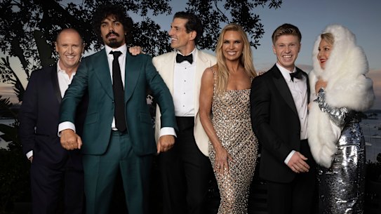 And the Gold Logie nominees are: (from left) Lary Emdur,  Tony Armstrong, Andy Lee, Sonia Kruger, Robert Irwin and Julia Morris. 
