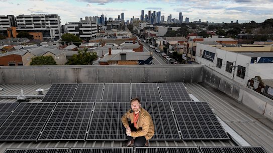 Sam Danby on the roof of the Brunswick East apartment block he lives in.