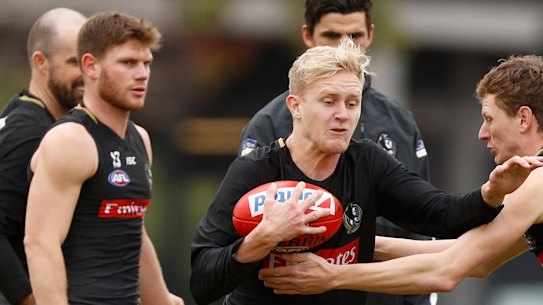 Jaidyn Stephenson at Magpies training recently.