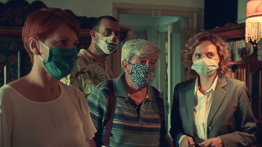 The cast of Romanian film <i>Bad Luck Banging</i>, which was filmed during COVID-19 lockdown.