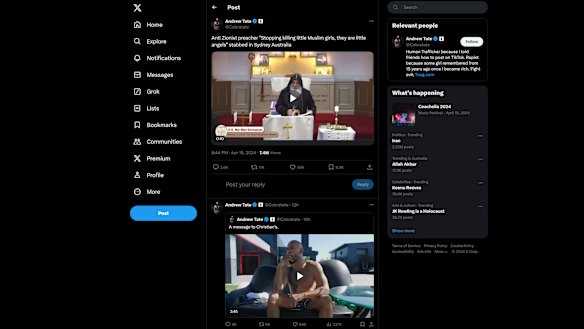 Andrew Tate publishes a graphic edited version of the Wakeley attack, as well as a related rant on “male rage” against atheists and Zionists.