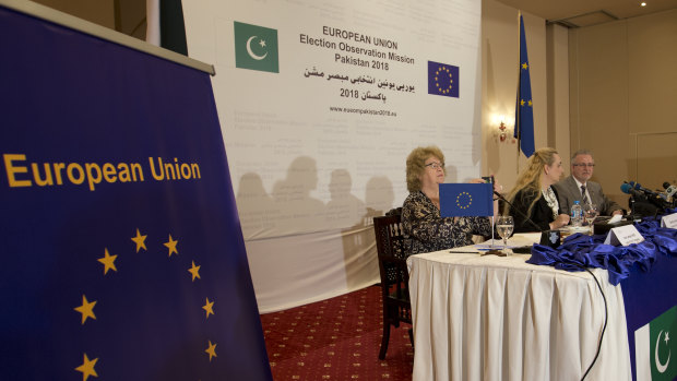 The European Union's monitoring team gave a passing grade to election day polling in Pakistan. But it gave a failing grade to the pre-polling campaigning marred by intimidation of the media and unfair targeting of the former ruling party.