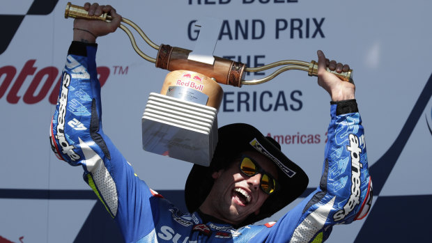 Spain's Alex Rins savours his MotoGP triumph.