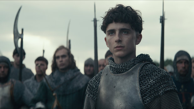Timothee Chalamet, whose star is rapidly on the rise, plays Hal in The King.