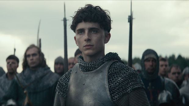 Timothée Chalamet as King Henry V in the Netflix film The King.