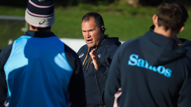 Wallabies coach Dave Rennie lays down the law at training in Dublin. 