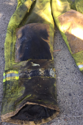 A photo of a Canberra firefighter's burnt uniform after a September 2017 incident, supplied by the United Firefighter's Union.