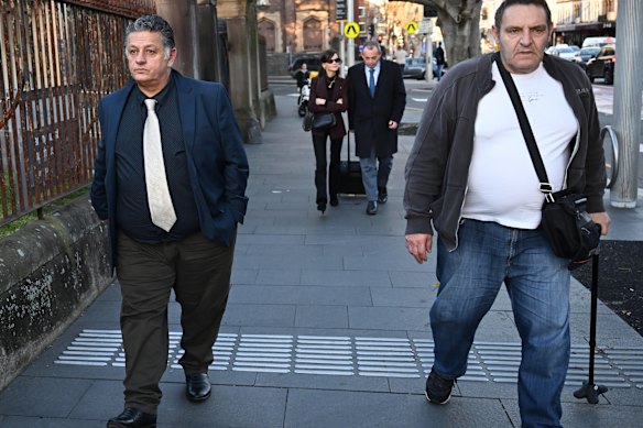 Mounir Helou (left) and Andrea David Cusumano (right) leave Darlinghurst District Court during their trial