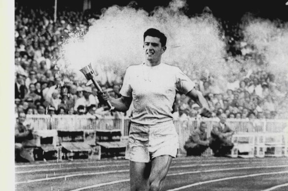 Ron Clarke at the 1956 Olympics opening ceremony.