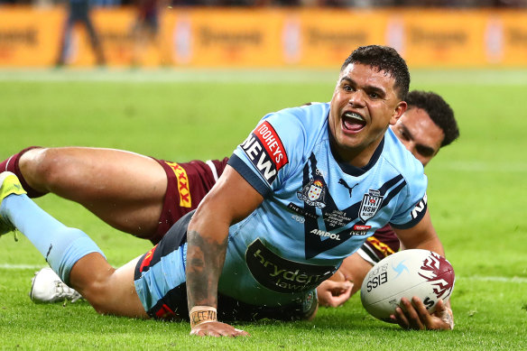 Blues star Latrell Mitchell was excellent in the first half.