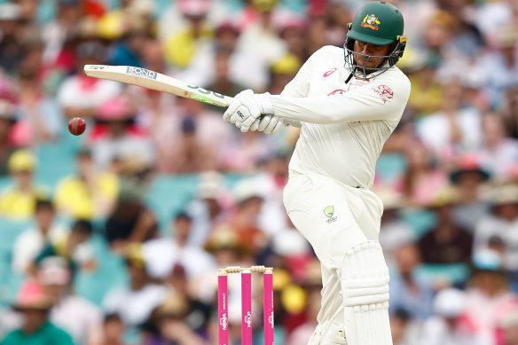 Khawaja hooks and is caught behind.