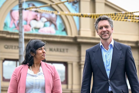 Lord Mayor Nick Reece and his deputy, Roshena Campbell outside the Queen Victoria Market.