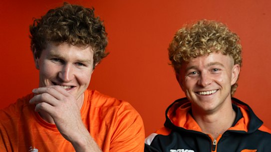 GWS Giants player Tom Green and social media content manager Jacob Gaynor, who host podcast In the Green Room.