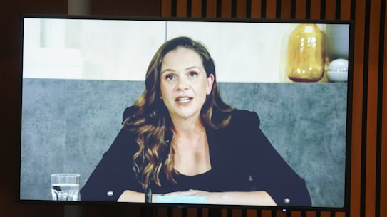Melanie Silva, Google Managing Director and Vice President of Australia and New Zealand, appearing via videoconference, during a Senate hearing on the News Media and Digital Platforms Mandatory Bargaining Code Bill, at Parliament House in Canberra.