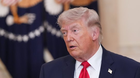 President Donald Trump pauses after speaking about the Iran war from the Cross Hall of the White House on Wednesday, April 1, 2026, in Washington. (AP Photo/Alex Brandon, Pool)