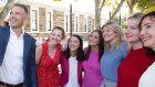 Incoming Labor Premier Peter Malinauskas with five newly elected Labor MPs (left to right) Nadia Clancy, Olivia Savvas, Rhiannon Pearce, Erin Thompson, Lucy Hood and (far right) deputy Labor leader Susan Close.
