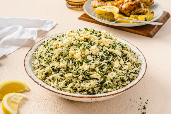 Spanakorizo (spinach rice).