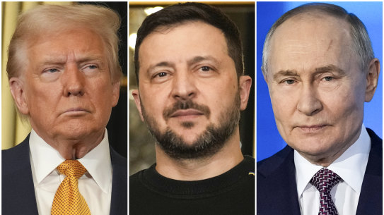 US President Donald Trump; Ukraine President Volodymyr Zelensky; Russian President Vladimir Putin.