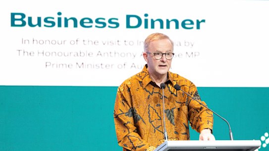 Prime Minister Anthony Albanese during a business dinner in Jakarta, Indonesia.
