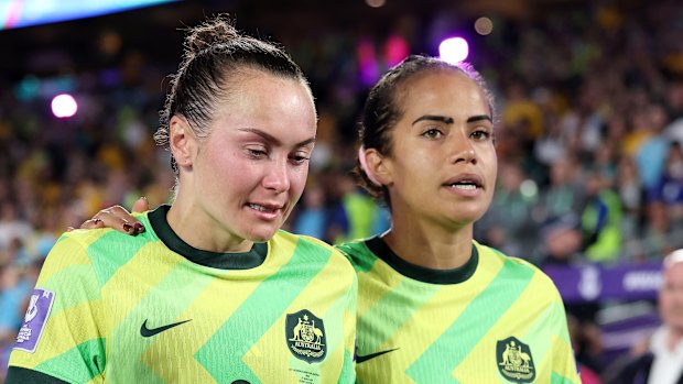 Caitlin Foord and Mary Fowler after the loss to Japan.