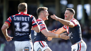 The Roosters overwhelmed Newcastle after a tight opening to the match.