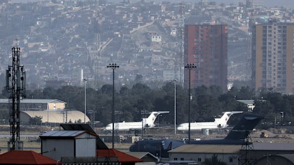 Aircraft are parked on the tarmac of the Hamid Karzai International Airport in Kabul, Afghanistan.