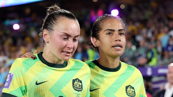 Caitlin Foord and Mary Fowler after the loss to Japan.